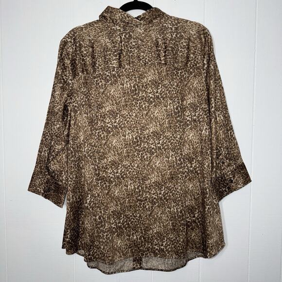 Talbots Women’s Animal Print 3/4 Sleeve Shirt Button Front Brown Size 20W NWT - Picture 2 of 5